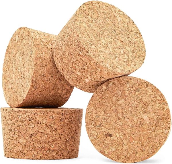 4-Pack Cork Stoppers - 1.53 x 1.29 x 0.78 in Brown Cork - Fits Mason Jars & Wine Bottles - Secure Seal for Glass Bottles, Crafts & DIY Projects